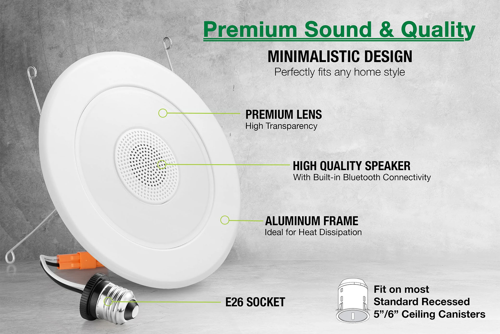 QPlus 5/6 Inch LED Downlight Retrofit Bluetooth Speaker(图3)