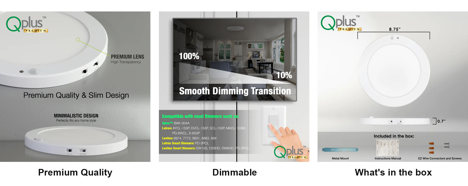 QPlus 9 Inch Adjustable Multi Color Temperature LED Motion Sensor Flush Mount 16W (White, Silver & B(图4)