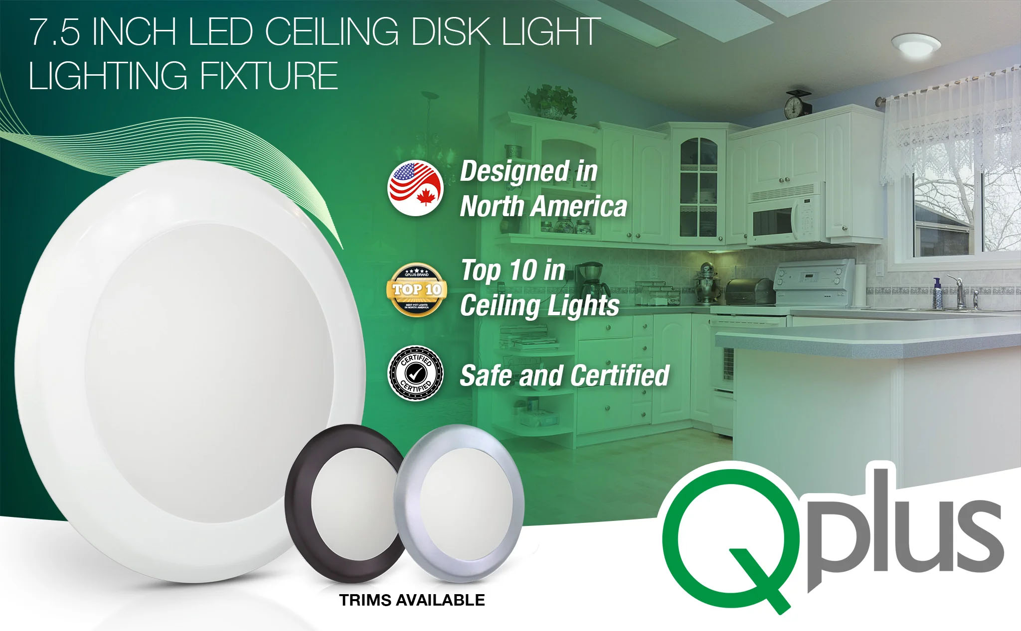 QPlus 7.5 Inch Round LED Dimmable Ceiling Disk Light 15W/1050 Lumens(图1)