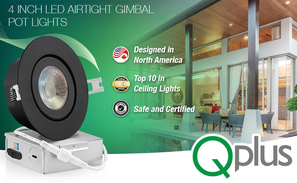 Qplus 4Inch  LED Airtight Gimbal, 10W, 750LM, 5CCT, Dimmable, Wet Location(图1)